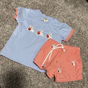Toddler boy matching French knot ghost Halloween outfit
